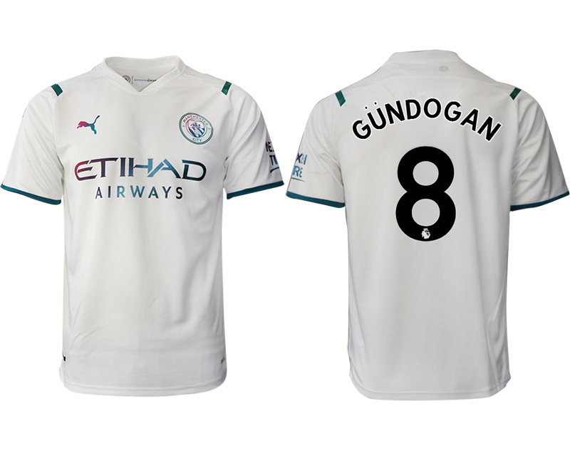 Men 2021-2022 Club Manchester city away aaa version white #8 Soccer Jersey